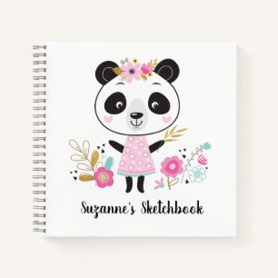 Cute Pink Panda Kids Artist Sketchbook Notebook