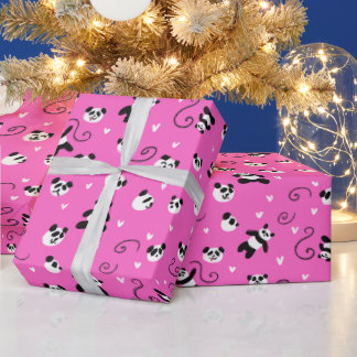 Cute Pink Panda Pattern Wrapping Paper
