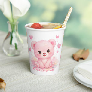 Cute Pink Pastel Baby Bears Birthday Party Paper Cups