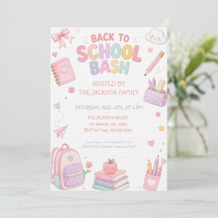 Cute Pink Pastel Back to School Bash Invitation