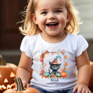 Cute Pink Pastel Black Cat Witch Pumpkin Halloween Toddler T-Shirt