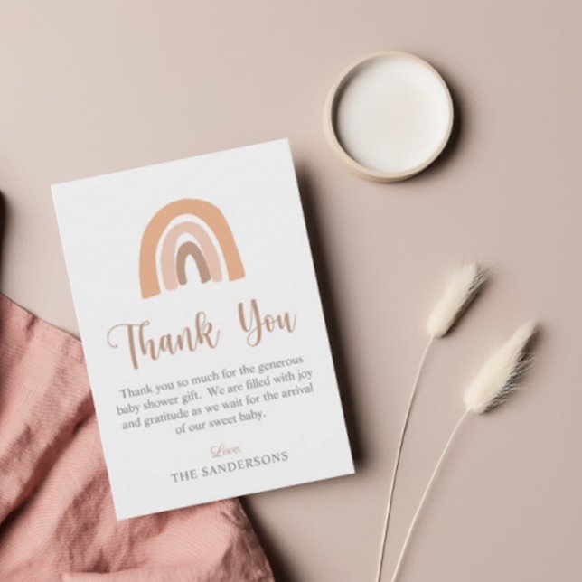 Cute Pink Pastel Boho Rainbow Baby Shower Thank You Card (Creator Uploaded)