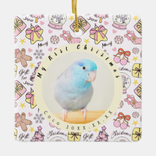 Cute Pink Pastel Christmas Pattern Photo Custom Ceramic Ornament