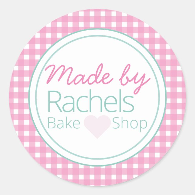 Cute pink pastel gingham made by bakery sticker (Front)