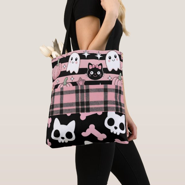 Cute Pink Pastel Goth Halloween  Tote Bag (Close Up)
