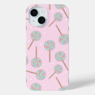 Cute Pink Pastel Lollipop Seamless Pattern iPhone 15 Case
