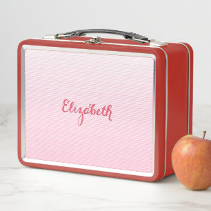 Cute Pink Pattern Monogrammed Girls Kids School Metal Lunch Box