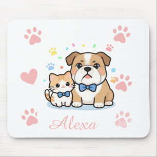 Cute Pink Paw Cat Dog Personalised Name  Mouse Pad