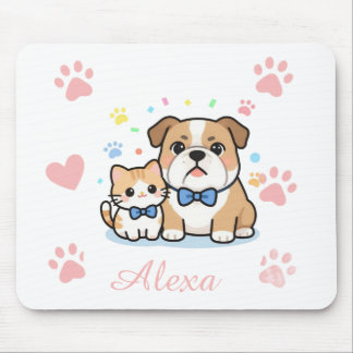 Cute Pink Paw Cat Dog Personalised Name  Mouse Pad