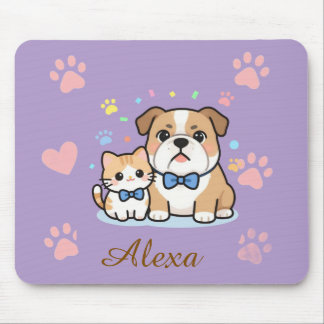 Cute Pink Paw Cat Dog Personalised Name  Mouse Pad