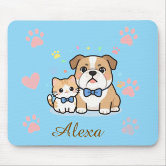 Cute Pink Paw Cat Dog Personalised Name  Mouse Pad