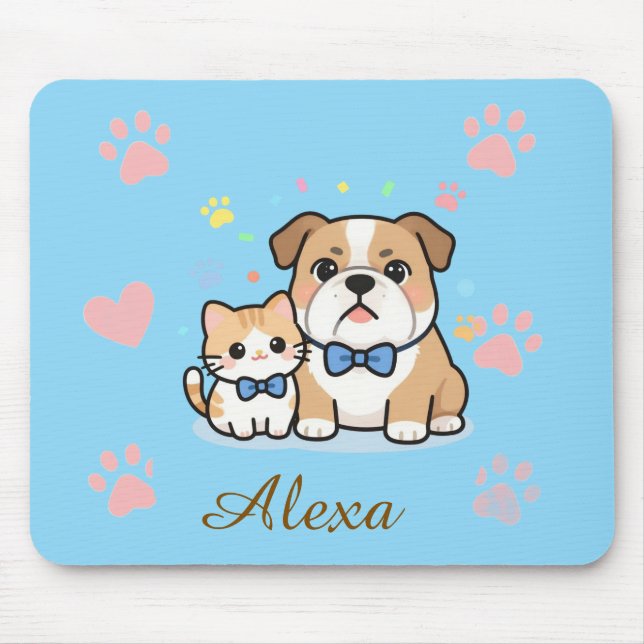 Cute Pink Paw Cat Dog Personalised Name  Mouse Pad (Front)