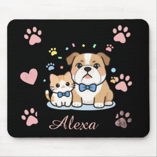 Cute Pink Paw Cat Dog Personalised Name Mouse Pad