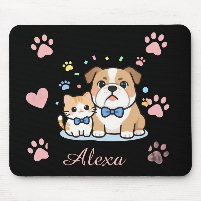 Cute Pink Paw Cat Dog Personalised Name  Mouse Pad (Front)