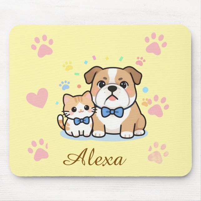 Cute Pink Paw Cat Dog Personalised Name  Mouse Pad (Front)