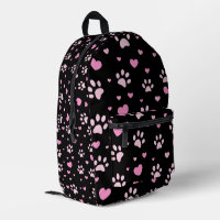 Cute Pink Paw Print and Heart Pattern Backpack