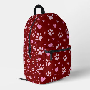 Cute Pink Paw Print and Heart Pattern Backpack