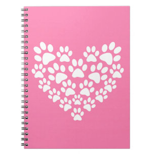Cute Pink Paw Print Heart Notebook