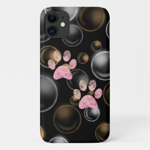 cute pink paw print in bubbles Case-Mate iPhone case
