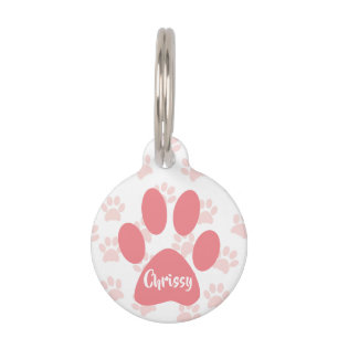Cute Pink Paw Prints Personalized Pet ID Tag