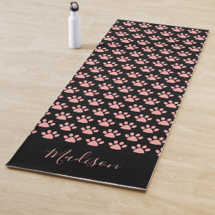 Cute Pink Pawprint Personalised Black  Yoga Mat