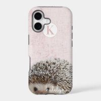Cute Pink Peek-a-Boo Baby Hedgehog Monogram