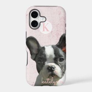 Cute Pink Peek-a-Boo Boston Terrier Puppy Monogram