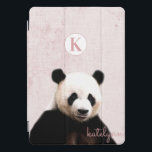 Cute Pink Peek-a-Boo Panda Photograph Monogram iPad Pro Cover<br><div class="desc">Cute Pink Peek-a-Boo Panda Photograph Monogram Design. With an adorable Panda Bear peeking up to say hi! Makes a Fun and adorable gift for Kids, Teens, and adults, for Birthdays Christmas and more. Personalised with your initial letter and name! Monogrammed ipad cover! ~ Check my shop to see the entire...</div>