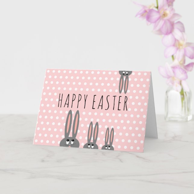 Cute Pink Peeping Bunnies Happy Easter Kids  Card (Orchid)