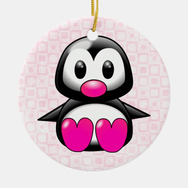Cute Pink Penguin Ceramic Tree Decoration (Front)