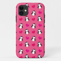 Cute pink penguin hearts pattern