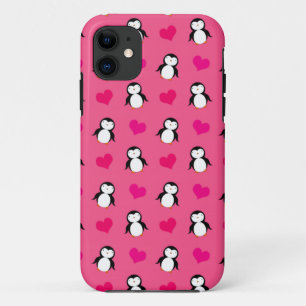 Cute pink penguin hearts pattern iPhone 11 case