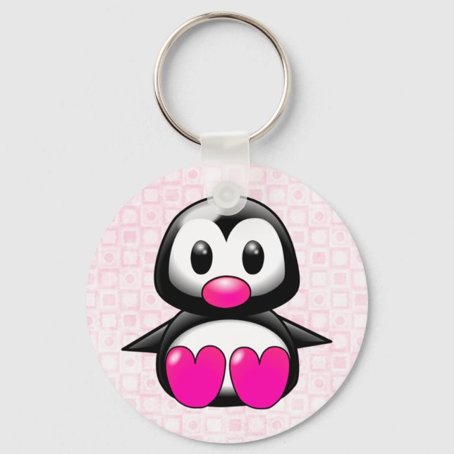 Cute Pink Penguin Key Ring (Front)