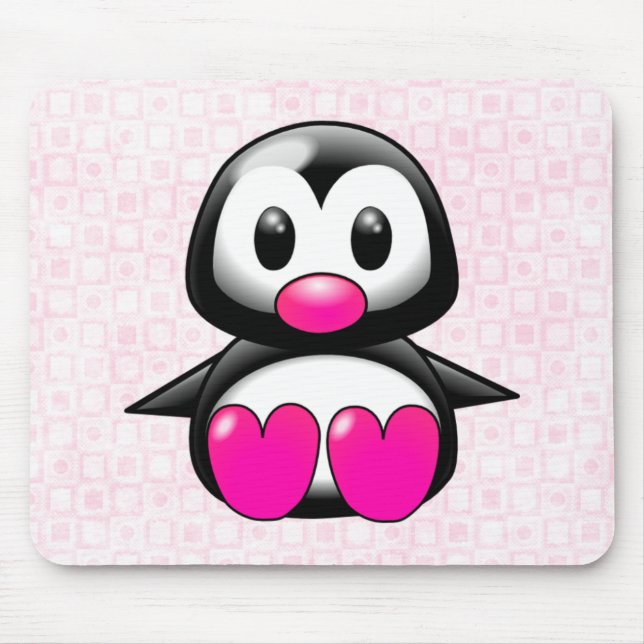 Cute Pink Penguin Mouse Pad (Front)