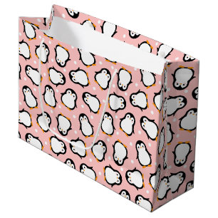 Cute pink penguin pattern large gift bag