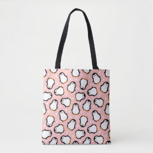 Cute pink penguin pattern tote bag