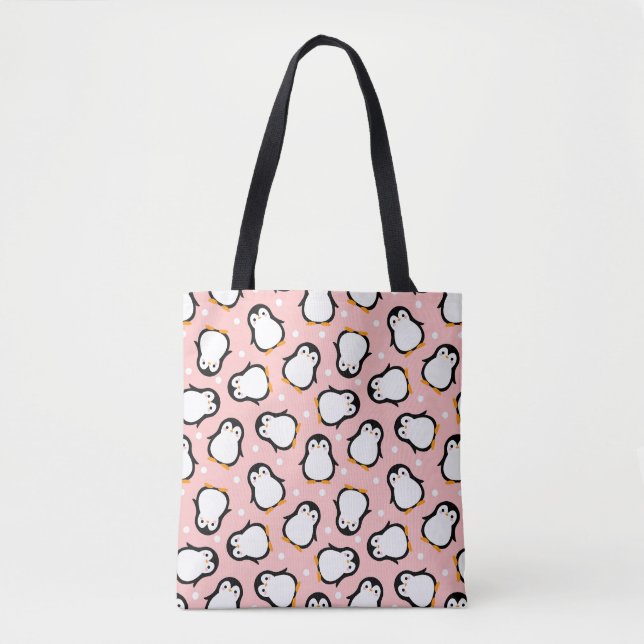 Cute pink penguin pattern tote bag (Front)