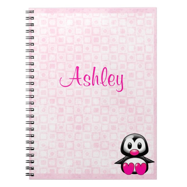 Cute Pink Penguin Spiral Notebook (Front)