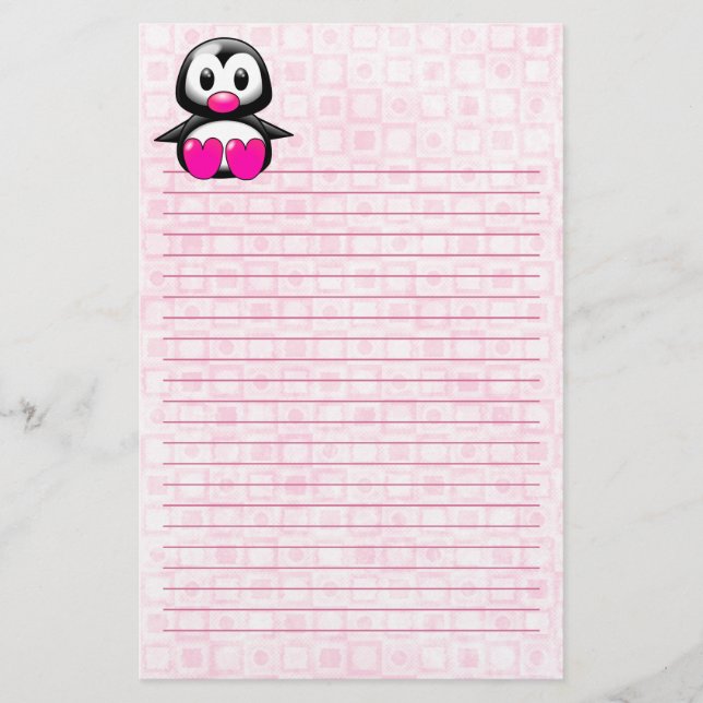 Cute Pink Penguin Stationery (Front)