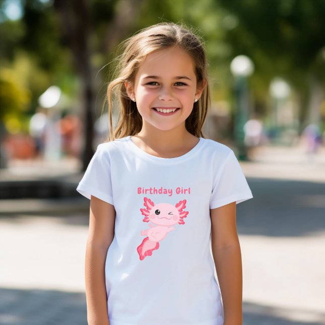 Cute pink personalised birthday girl axolotl T-Shirt (Creator Uploaded)