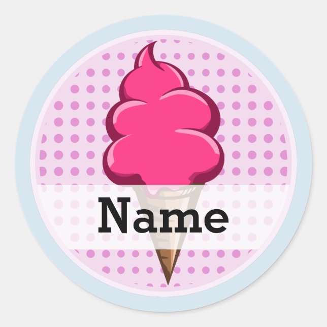 Cute pink personalised ice cream for girls classic round sticker (Front)