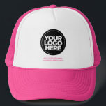 Cute Pink | Personalised Logo and Text Baseball Trucker Hat<br><div class="desc">Create your very own corporate cute pink Trucker Hat! Our sleek and contemporary template comes in a variety of colours, offering full customisation options to showcase your business logo, chosen photograph or image. Enhance personalisation by adding your name, company slogan or moniker, promotional Instagram handle, or any personalised text of...</div>