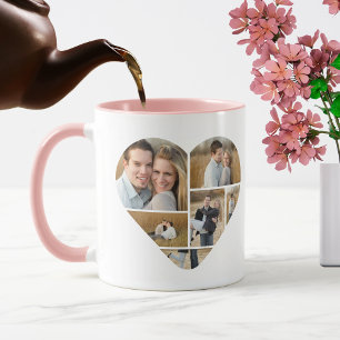 Cute Pink Personalised Love Heart Photo Collage Mug