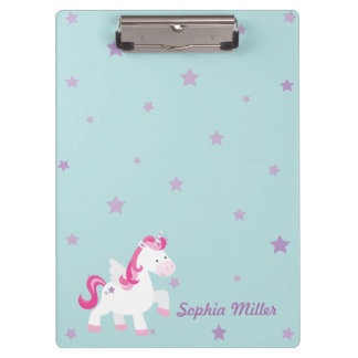 Cute Pink Personalised Magical Unicorn Clipboard