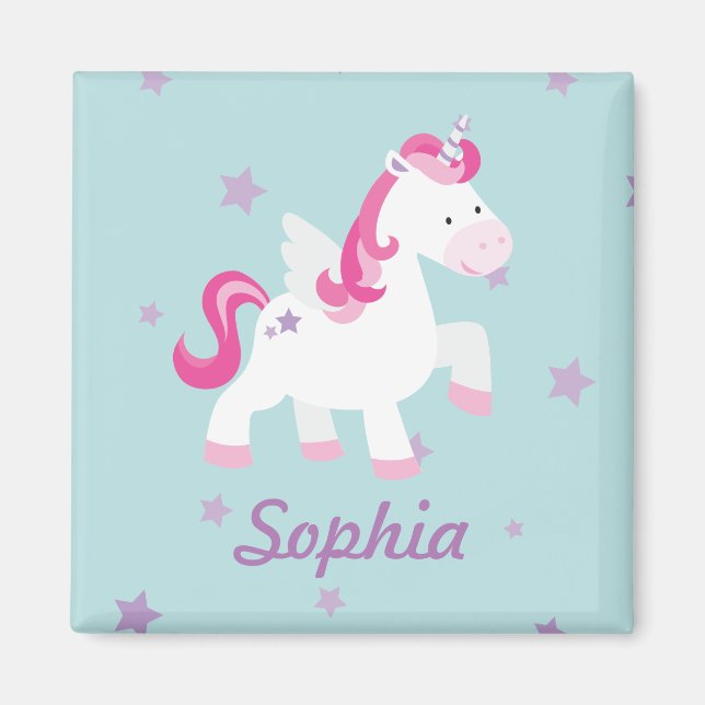 Cute Pink Personalised Magical Unicorn Magnet (Front)