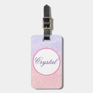 Cute Pink Personalised Name Glitter Travel Luggage Tag