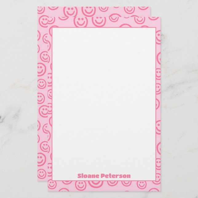 Cute Pink Personalised Preppy Stationery (Front/Back)