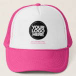 Cute Pink | Personalized Logo and Text Baseball Trucker Hat<br><div class="desc">Create your very own corporate cute pink Trucker Hat! Our sleek and contemporary template comes in a variety of colors, offering full customization options to showcase your business logo, chosen photograph or image. Enhance personalization by adding your name, company slogan or moniker, promotional Instagram handle, or any personalized text of...</div>