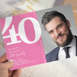 Cute Pink Photo 40th Birthday Party Invitation<br><div class="desc">Create lasting memories at your 40th birthday bash with these cute pink birthday party invitations! Featuring a large bold serif font showcasing the number '40', a photo of the birthday boy / girl, and a modern template that is easy to personalise, these invitations will capture the spirit of the occasion....</div>