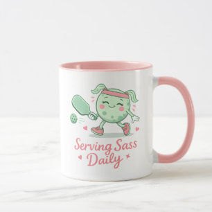 Cute Pink Pickleball Character Funny Saying Mug